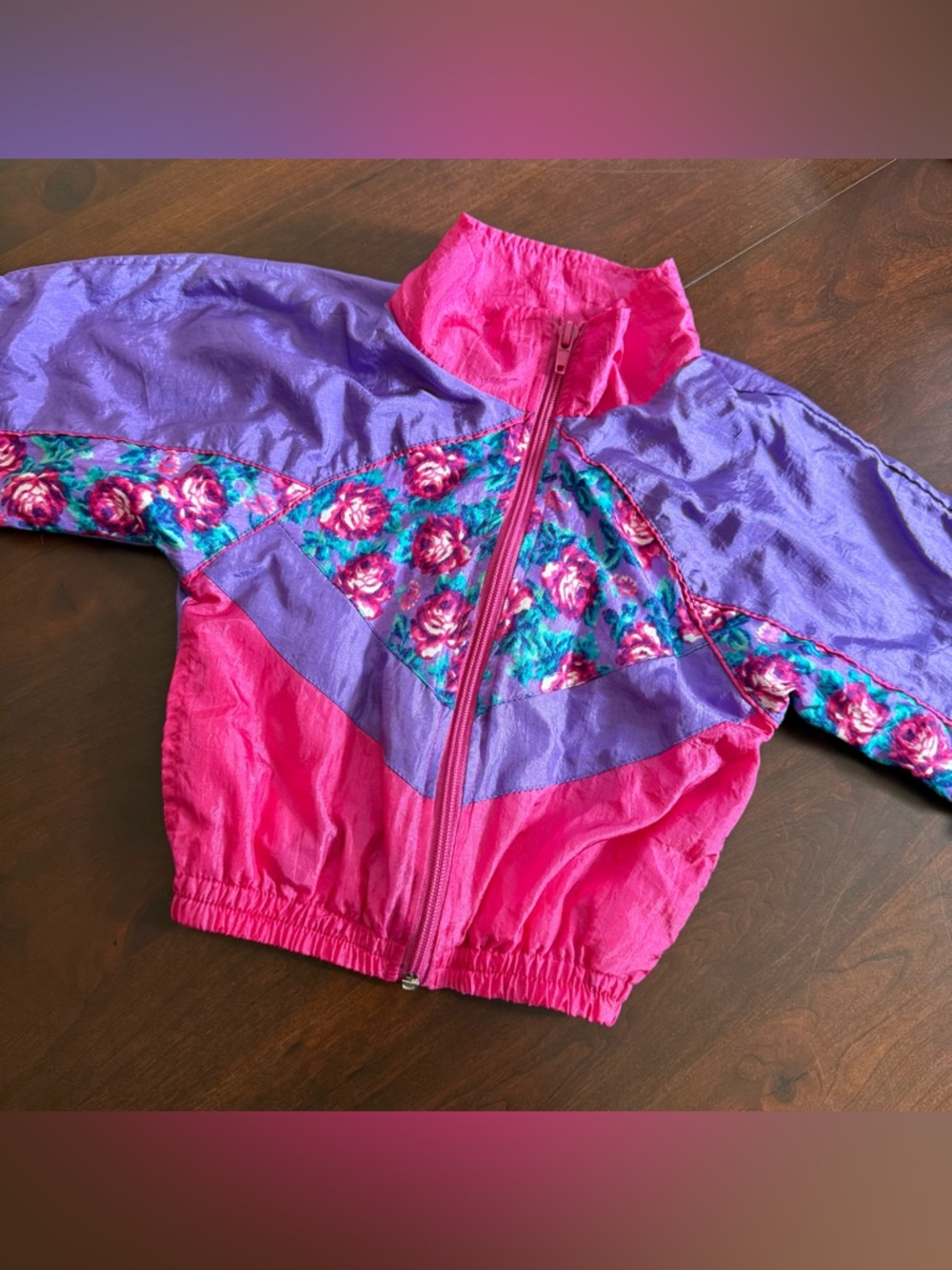 Vintage 80s Baby Girl Windbreaker 12 Months color block J.P.I company floral